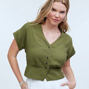 Madewell Pleated Short-Sleeve Top NWT Medium Olive